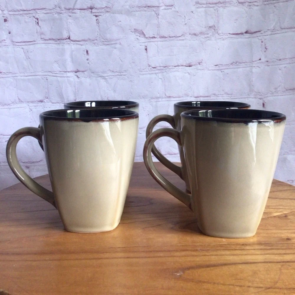 Home Trends Mosaic Tile Square Tan and Brown Ceramic Mugs - Set of 4 - Picture 3 of 12